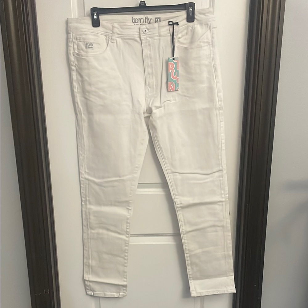 Born Fly Premium Jeans White Stretch Skinny Fit Rinsed Denim Men’s